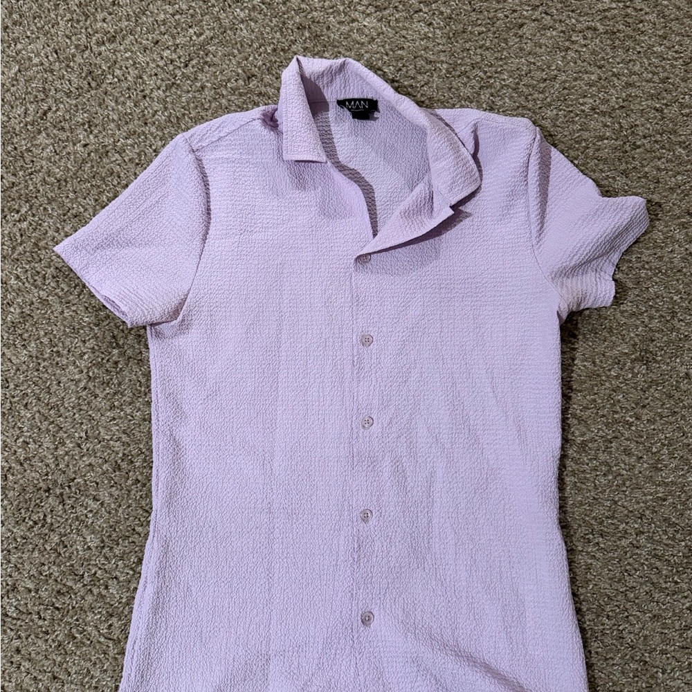 Boohoo Mens Light Purple Casual Button Down Shirt